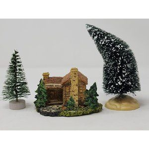 Vintage 1987 New England Miniatures Timber Knoll With 2Evergreens Lemax/Unmarked